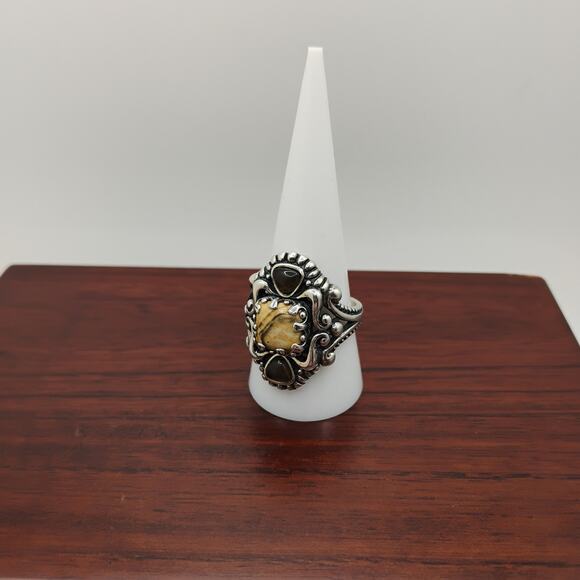 Carolyn Pollock Relios Yellow Jasper and Smoky Quartz Ring Sz 10 - Picture 3 of 9